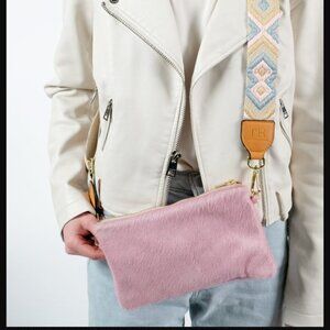 Parker&Hyde Crossbody Blush cowhide purse with strap.